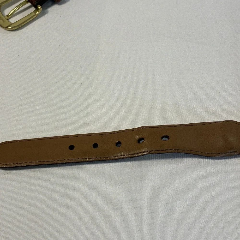 VTG Brighton Mens Braided Belt‎ 38 Croc Embossed Leather Brass USA Heritage Prep